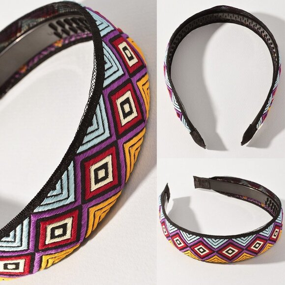 NEW Multi Colorful Aztec Ethnic Geometric Pattern Hair Accessory Comfy Headband - Picture 3 of 11